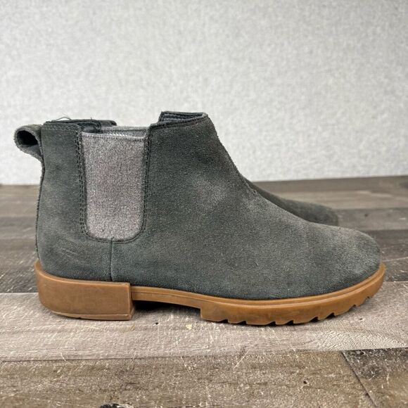 Sorel Womens Size 8 Emelie Suede Leather Chelsea Boots Gray Brown Slip On - Picture 1 of 9